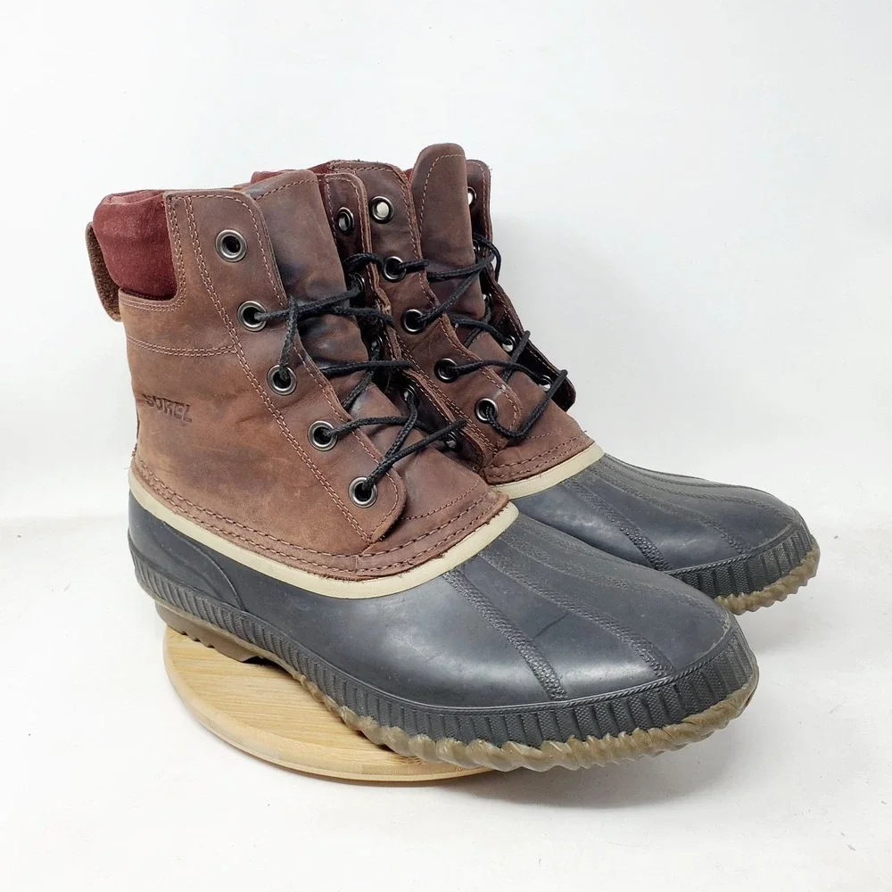 Sorel Boots Men 12 Cheyanne II Brown Leather Winter Lace Up Waterproof Duck Shoe